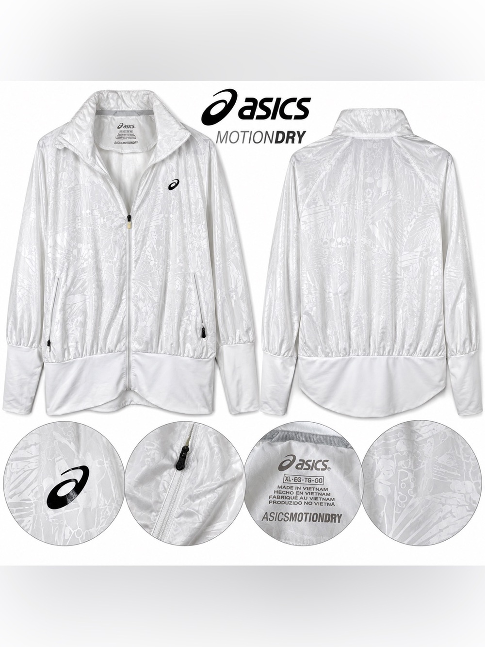 ASICS MotionDry Women’s XL White Lightweight Running Jacket Full Zip 141152